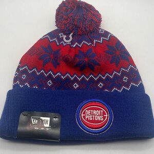 New Era NBA Detroit Pistons Snow burst‎ Pom Cuffed Knit Mens warm Beanie NWT